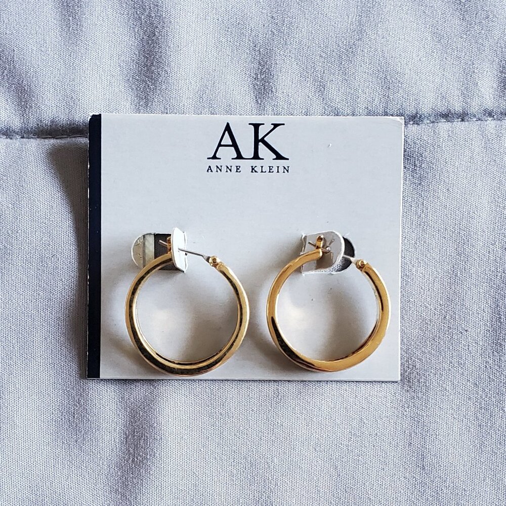 Anne Klein Gold Color Hoop Pierced Earrings. Brand New Never Used